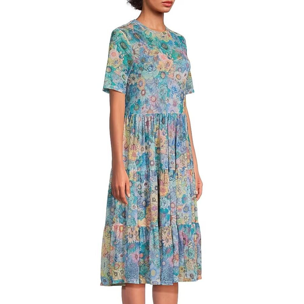 Johnny Was Florentina Mesh Tiered Slip Dress Multi Floral Size Medium - Picture 3 of 16